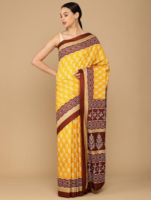 yellow cotton silk jamdani saree with blouse - 18932794 - Very Small Image - 1