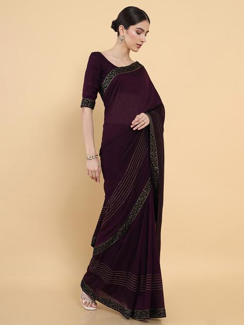 women's self design purple colored saree with blouse - 18932882 - Very Small Image - 1