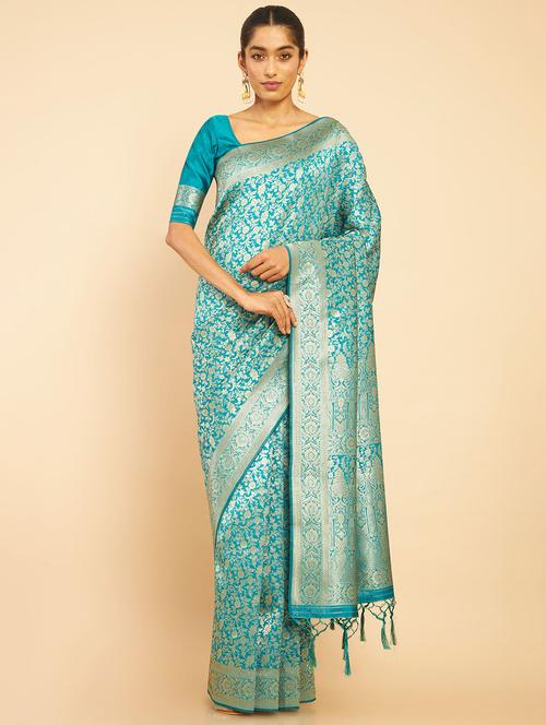 green silk jamdani saree - 18932932 - Very Small Image - 1