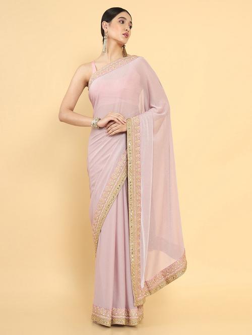 pink lace detailed saree with blouse - 18933048 - Very Small Image - 1