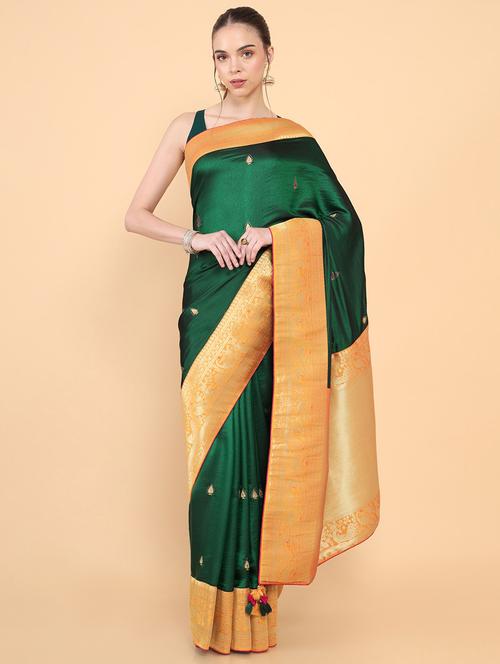 women's solid green colored saree with blouse - 18933088 - Very Small Image - 1