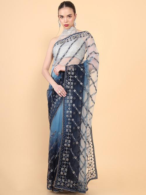 women's embroidered saree with blouse - 18933248 - Very Small Image - 1