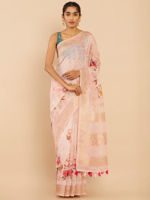 pink jamdani saree with blouse - 18933331 - Very Small Image - 1