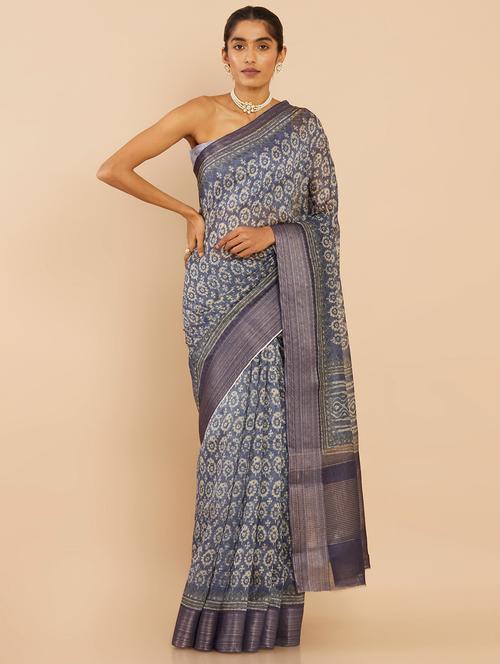 women's printed indigo colored saree - 18933345 - Very Small Image - 1