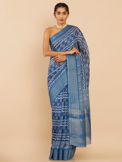 women's batik indigo colored saree - 18933347 - Very Small Image - 1