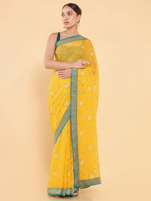 yellow jamdani saree - 18933406 - Very Small Image - 1
