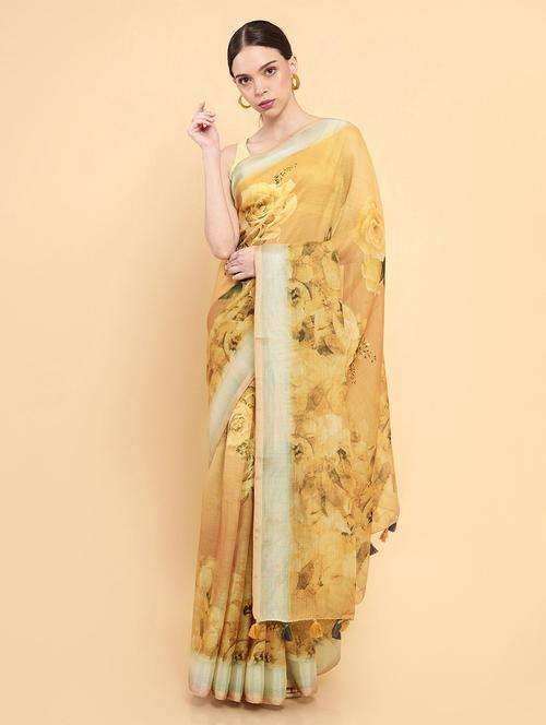 mustard jamdani saree with blouse - 18933411 - Very Small Image - 1