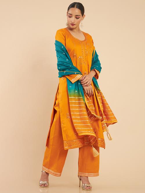 yellow coloured embroidered a-line kurta - 18934877 - Very Small Image - 1