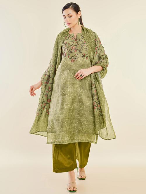 brown coloured embroidered salwar unstitched suit  - 18934916 - Very Small Image - 1