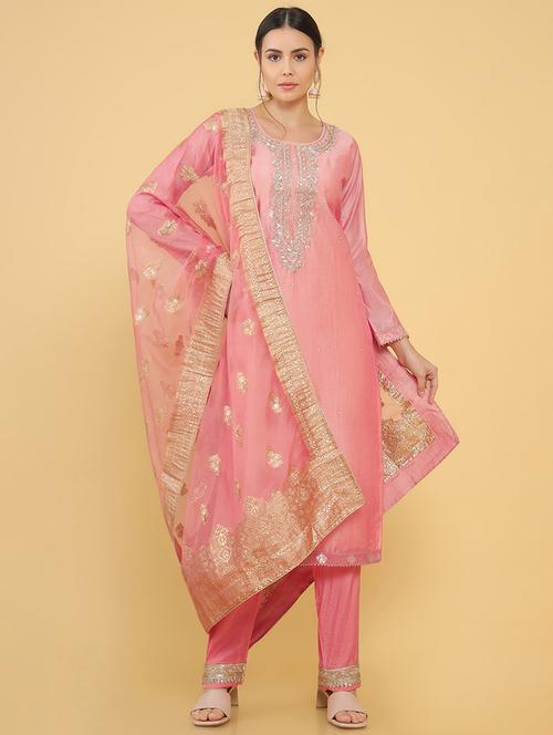 pink coloured embroidered salwar unstitched suit  - 18934955 - Very Small Image - 1