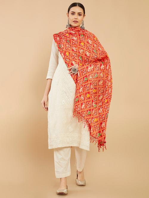 red bandhani dupatta - 18935220 - Very Small Image - 1