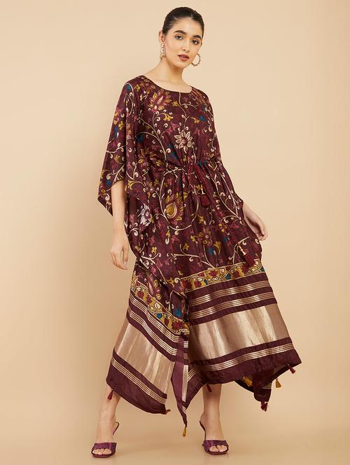 round neck maroon kaftan - 18935480 - Very Small Image - 1