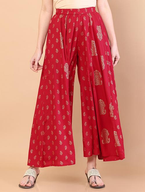 red printed rayon palazzo - 18935581 - Very Small Image - 1