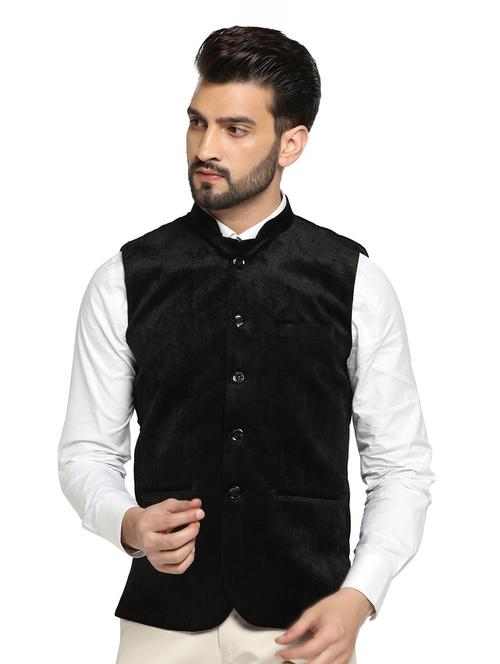 mandarin neck solid nehru jacket - 18940153 - Very Small Image - 1