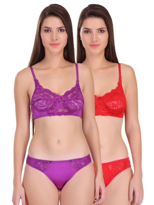 pack of 2- multi colored lycra bras and panty set - 18941310 - Very Small Image - 1