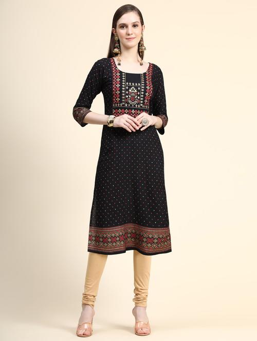 black rayon straight kurti - 18941518 - Very Small Image - 1