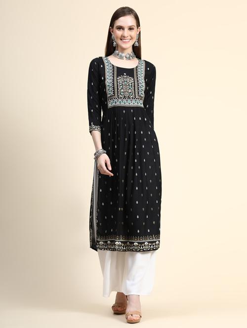 black rayon straight kurti - 18941526 - Very Small Image - 1