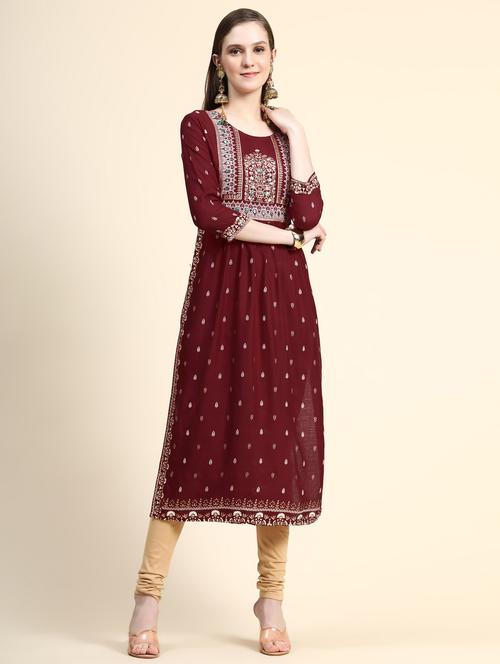 maroon rayon straight kurti - 18941529 - Very Small Image - 1