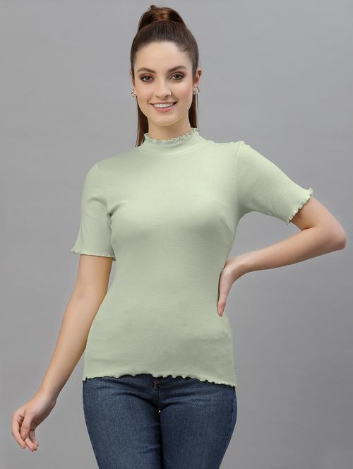 green coloured turtle neck regular top - 18949424 - Very Small Image - 1