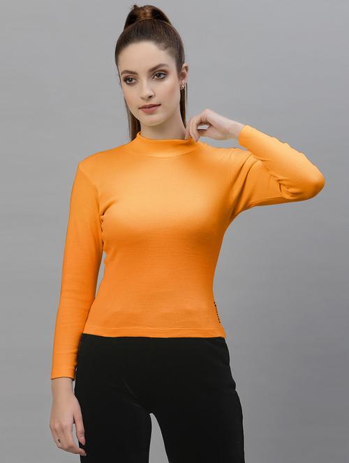 women solid mock neck long sleeves top - 18949443 - Very Small Image - 1