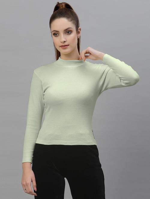 women solid mock neck long sleeves top - 18949452 - Very Small Image - 1