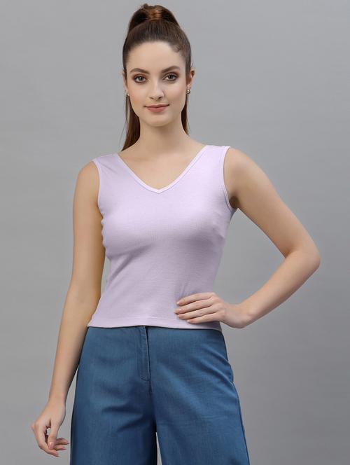women's solid v neck top - 18949460 - Very Small Image - 1