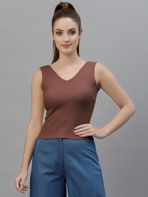 women's solid v neck top - 18949462 - Very Small Image - 1