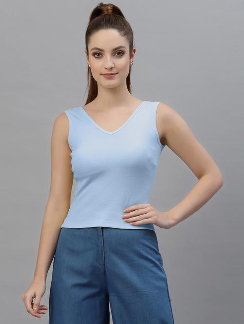 women's crop round neck top - 18949463 - Very Small Image - 1