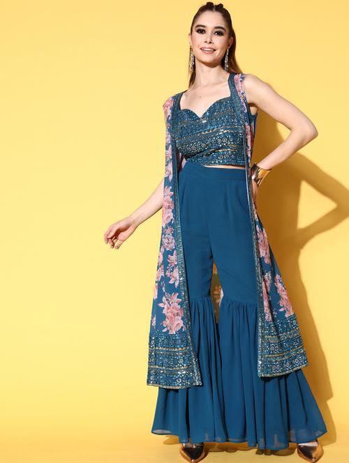blue sharara with shrug set - 18950927 - Very Small Image - 1
