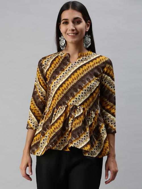 women's peplum notch neck top - 18950980 - Very Small Image - 1