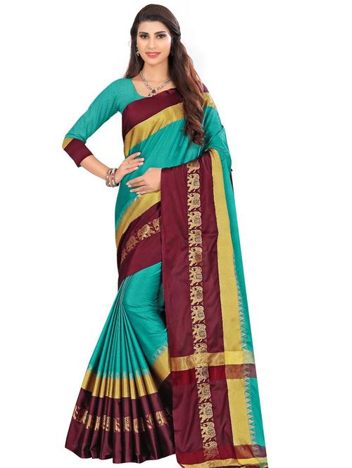 green saree set with blouse - 18958471 - Very Small Image - 1