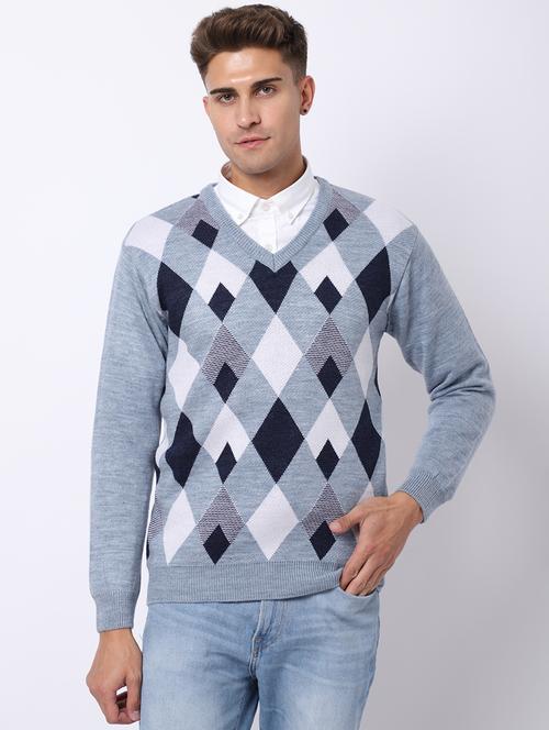 v-neck self design pullover - 18958775 - Very Small Image - 1