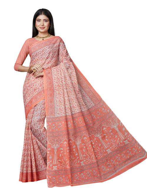 women's floral peach colored saree - 18958910 - Very Small Image - 1