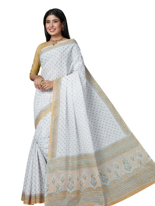 women's foil print white colored saree - 18958973 - Very Small Image - 1