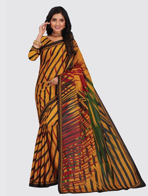 women's stripes gold colored saree - 18959025 - Very Small Image - 1