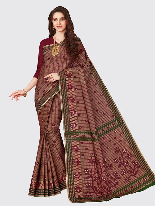 red cotton printed saree with blouse - 18959029 - Very Small Image - 1