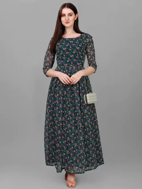 green georgette printed dress for women - 18959499 - Very Small Image - 1