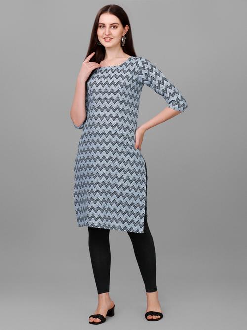 blue zig zag printed crepe kurti - 18959548 - Very Small Image - 1