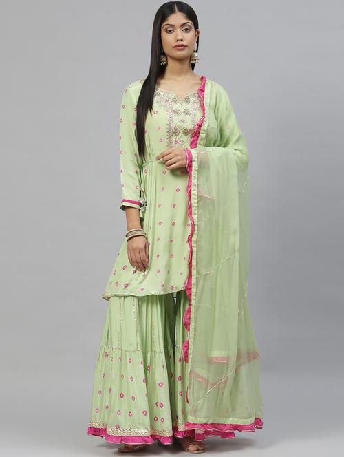 printed kurta sharara set with dupatta - 18961542 - Very Small Image - 1