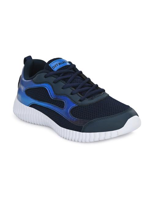 navy synthetic & mesh laceup sports shoes - 18961999 - Very Small Image - 1