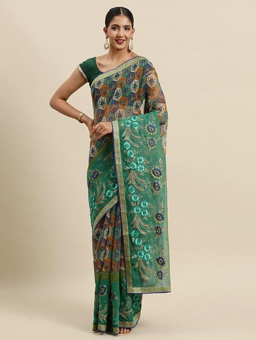 women's embroidered saree with blouse - 18964082 - Very Small Image - 1