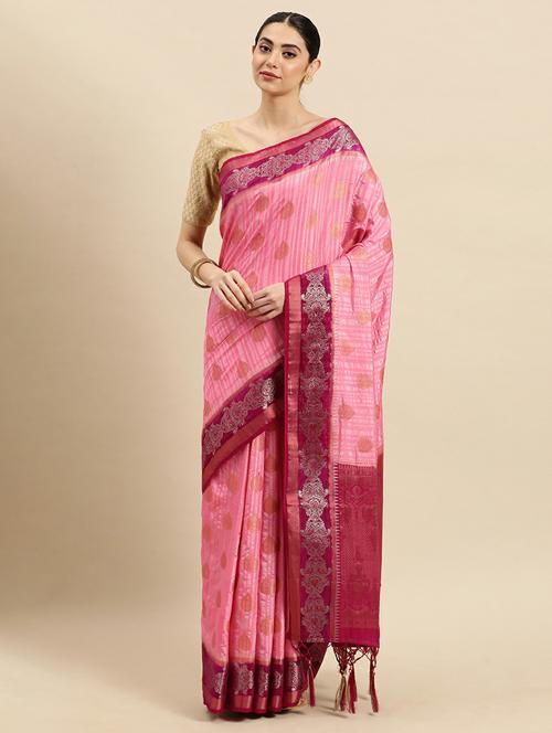 women's self design pink colored saree with blouse - 18964094 - Very Small Image - 1