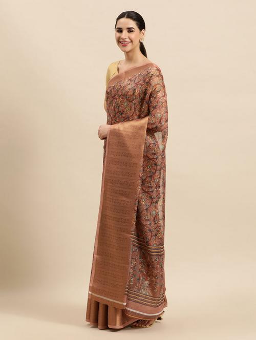women's printed brown colored saree - 18968327 - Very Small Image - 1