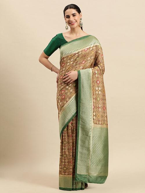 beige silk saree with blouse - 18968349 - Very Small Image - 1