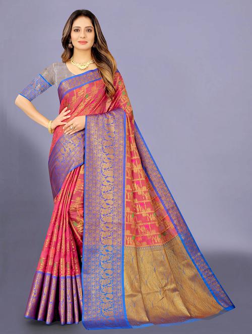 pink organza saree with blouse - 18968491 - Very Small Image - 1