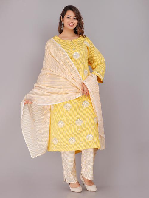 yellow coloured embroidered kurta pant set - 18968600 - Very Small Image - 1