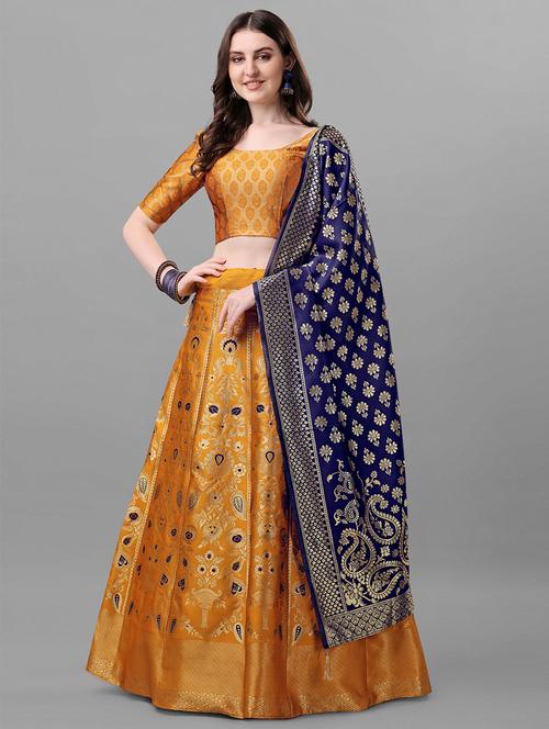 mustard art silk flared lehenga - 18968674 - Very Small Image - 1