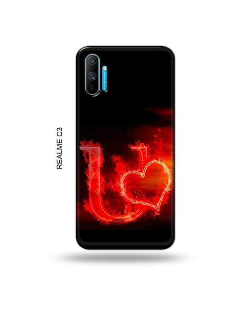 tweakymod designer printed hard case | fire heart letter u back cover compatible with realme c3 - 18976908 - Very Small Image - 1