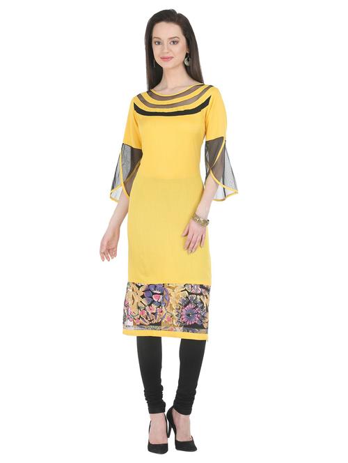 yellow rayon aline kurta - 18984511 - Very Small Image - 1