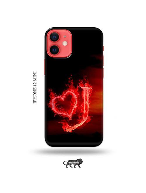 tweakymod designer printed hard case | fire heart letter j back cover compatible with iphone 12 mini - 19023126 - Very Small Image - 1